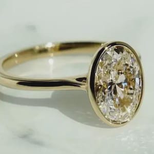 2 CT Oval Cut Moissanite Engagement Ring, Bezel Set Moissanite Solitaire Ring, Promise Anniversary Ring For Women, 14K Gold Ring for Her