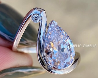 3 CT Pear Moissanite Wave Wedding Band | Curved Gold Stacking Ring | Unique Wavy Diamond Eternity Band Ring for Her | Round Diamond
