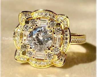 1.0 Carat Round Cut Engagement Ring, Round Cut Ring, 6 prongs Round Cut Promise Ring, Moissanite Diamond Ring- 10K/14K/18K Yellow Gold Ring