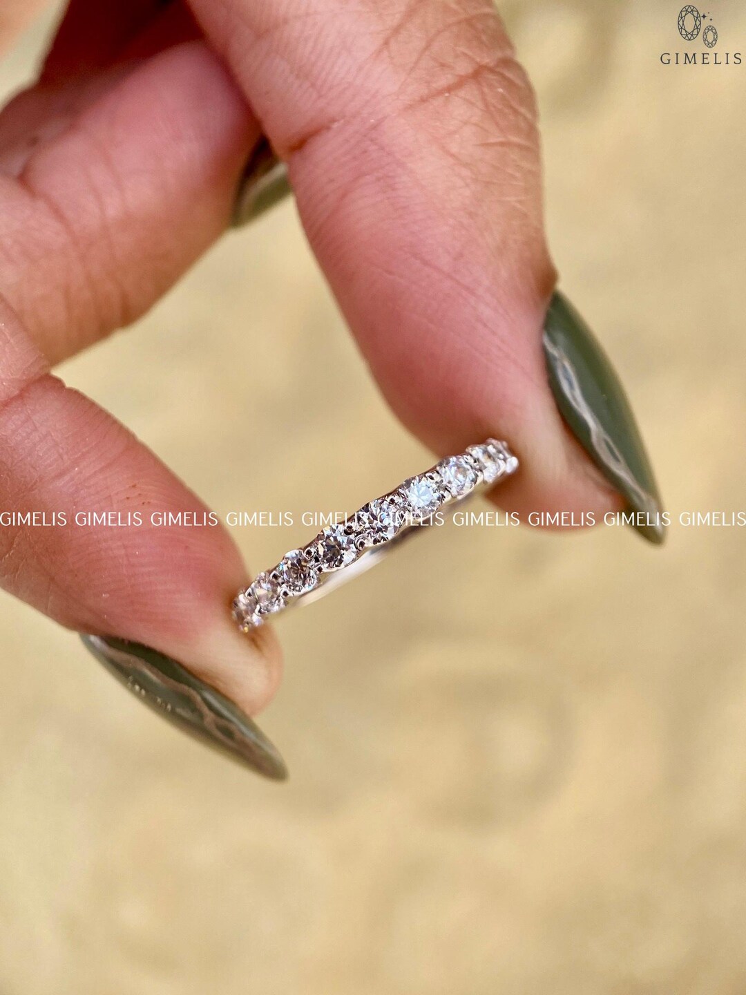 14k Solid White Gold Half Eternity Band / Round Cut Moissanite Wedding ...