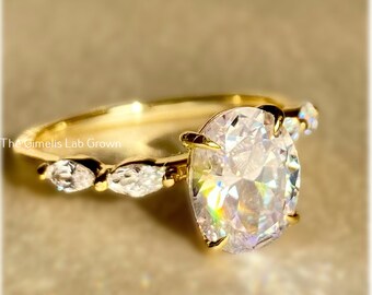 Oval Moissanite engagement ring 14K gold engagement ring Vintage engagement ring Marquise diamond twisted ring Anniversary promise ring