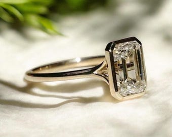 3 CT Emerald Cut Moissanite Engagement Ring 14K Gold Ring Bezel Set Wedding Rings Moissanite Bezel Set Solitaire Ring Promise Ring for Women