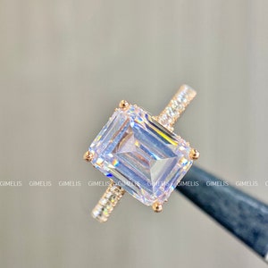 6 CT Emerald Cut Moissanite Engagement Diamond Ring for Her Moissanite Emerald Solitaire Ring Valentines Day Gift