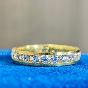 Half Eternity 3.00 MM Round Cut Colorless Moissanite Band, Channel Set Band, Moissanite Wedding Band, Stacking Band Ring, Bridal Ring Set