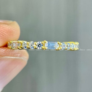 Full Eternity 1.24 TCW Baguette & Round Cut Colorless Moissanite Wedding Band, Engagement Ring, Stackable Band, Eternity Ring, Bridal Ring