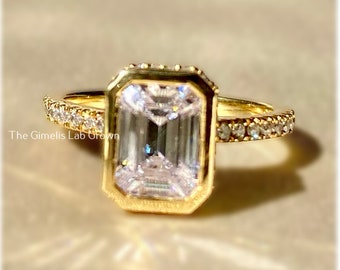 Emerald Cut Solid Gold Moissanite Engagement Ring For Woman, Vintage Ring, Promise Ring, Birthday Gift / Anniversary Gift For Woman, Wife