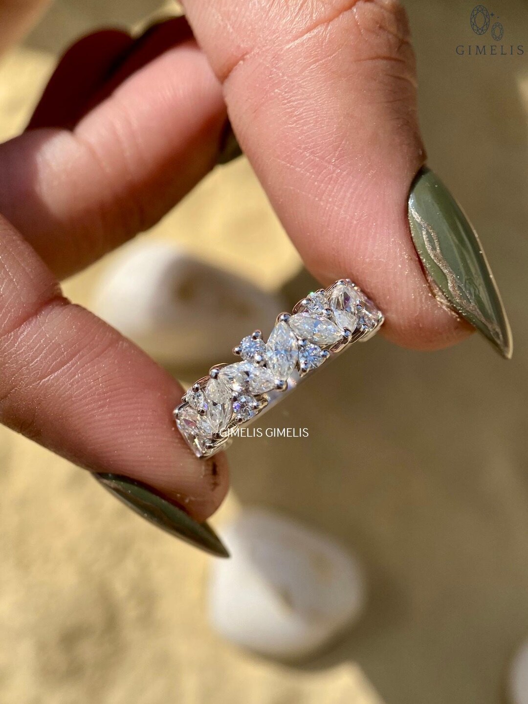 Marquise and Round Diamond Eternity Band / Lab Diamond Wedding Band ...