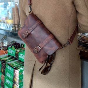 Grand sac bandoulière en cuir marron pour homme, sac messager pour homme, sac banane en cuir, sac fourre-tout en cuir, sac à bandoulière, cartable en cuir, sac à bandoulière