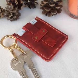 Red Cute Wallet, Leather Key Chain with Slim Wallet, Key Organizer, Leather Keychain Wallet, Credit Card Holder, Cowhide Goth Wallet,Key Fob