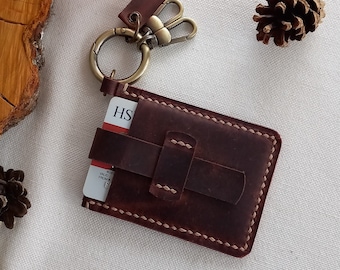 Brown Cute Wallet, Leather Key Chain with Slim Wallet, Key Organizer, Keychain Wallet, Credit Card Holder, Cowhide Goth Wallet, Key Fob