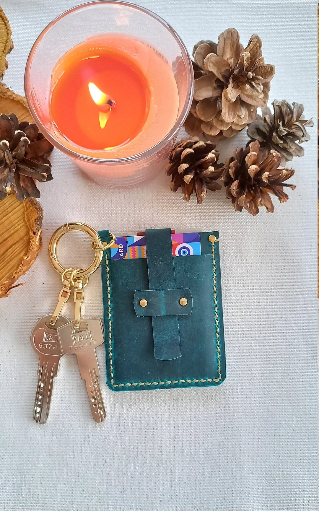 Blue Leather Keychain Wallet Handmade Cute Wallet Credit Etsy