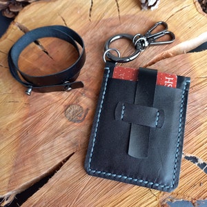 Black Cute Wallet & Leather Wristlet, Leather Key Chain with Slim Wallet, Key Organizer, Leather Keychain Wallet, Cowhide Credit Card Holder