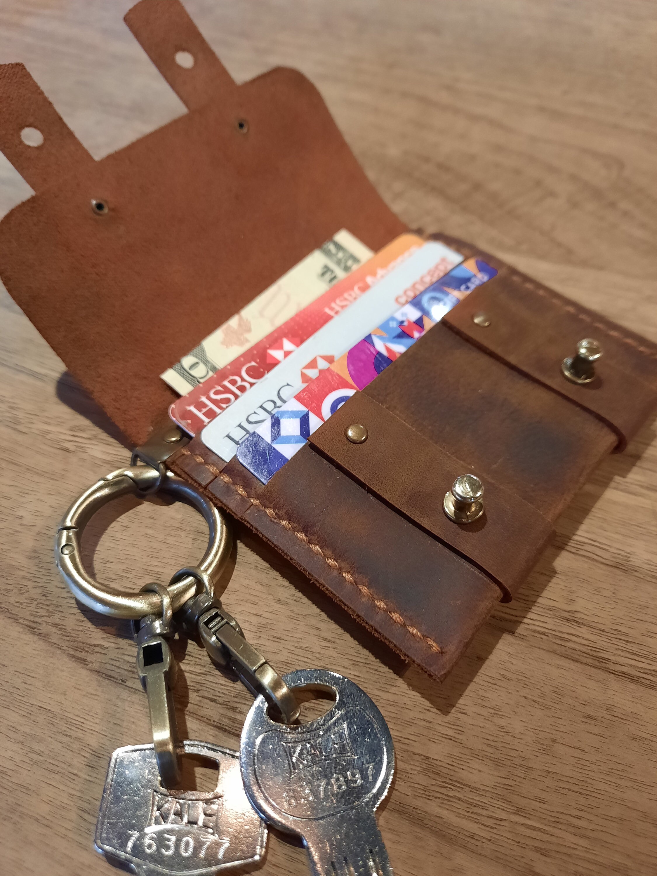 Brown Leather Keychain Wallet Handmade Cute Wallet Credit Etsy