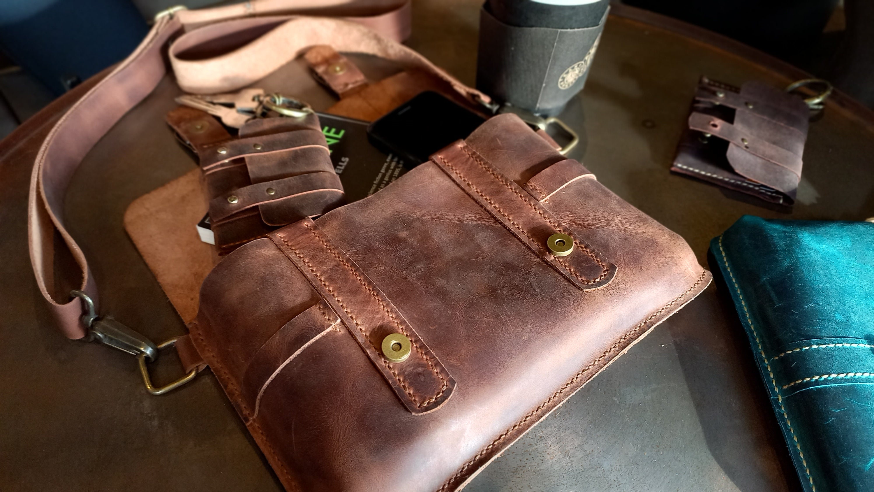 Brown Leather Large Crossbody Bag Man Messenger Bag Men Etsy