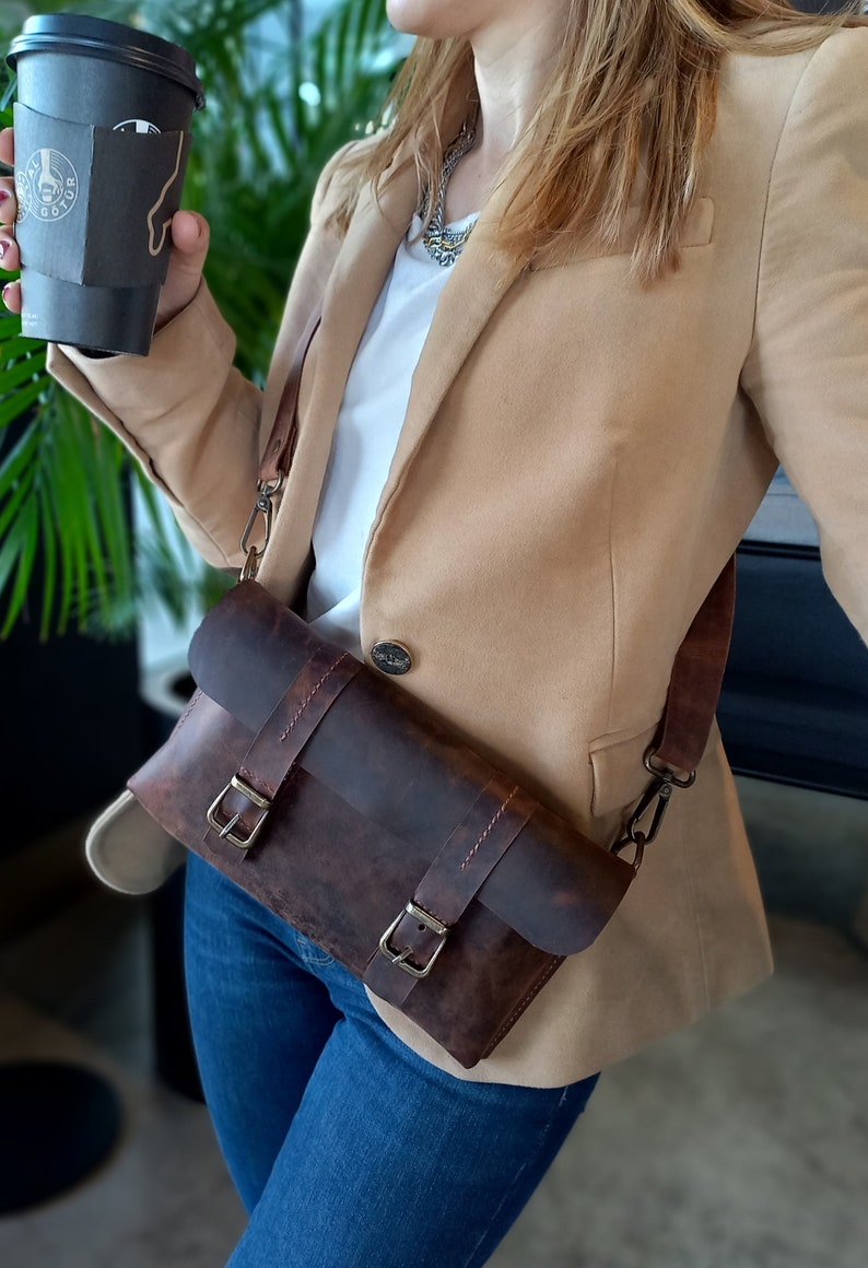 Brown Leather Large Crossbody Bag Man Messenger Bag Men Etsy