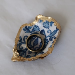 Decoupage Oyster Shell Trinket Dish | Gold Foiled | Real Oyster Shell
