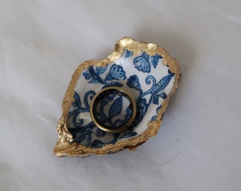 Decoupage Oyster Shell Trinket Dish | Gold Foiled | Real Oyster Shell