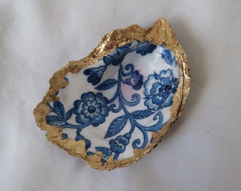 Decoupage Oyster Shell Trinket Dish | Gold Foiled | Real Oyster Shell