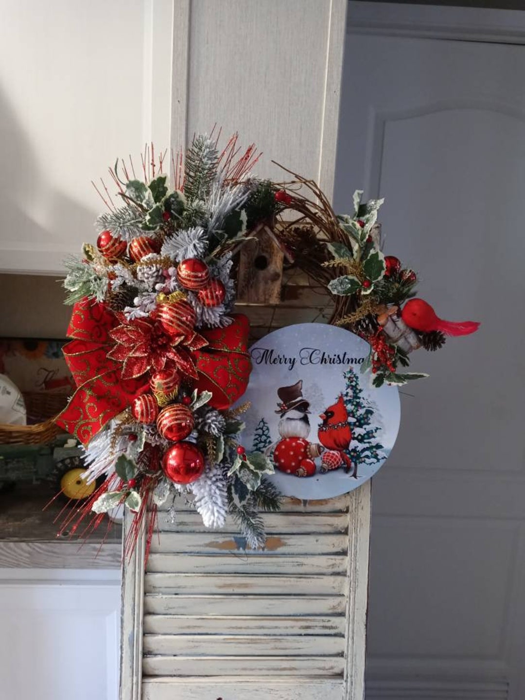 Cardinal Wreath for Front Door Christmas Gift for Mom Gift for - Etsy