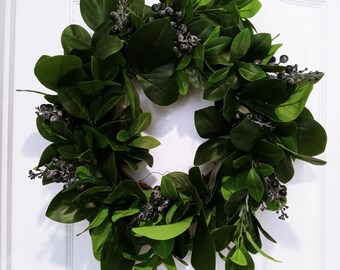 Lemon wreath with lemon leaves and faux blueberries