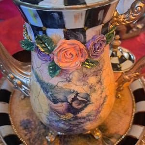 Beautiful Crackled Silver Tea Pot Set with lovely bird and butterflies