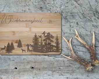 personalisiertes Holz Frühstücksbrett mit hochwertiger Laser-Gravur in zwei Größen, das perfekte Geschenke für Jäger und Jägerinnen