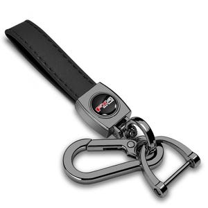 iPick Image for Ford F-150 FX4 Off Road Logo in Black on Black Leather Loop-Strap Dark Gunmetal Hook Key Chain, Official Licensed