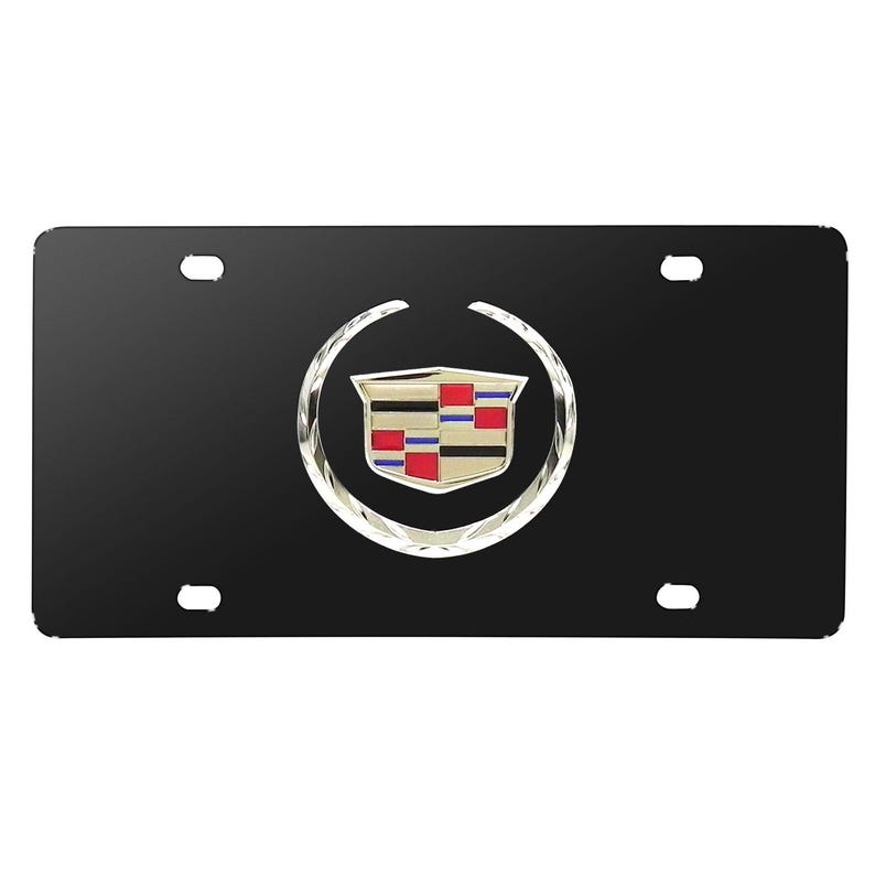 iPick Image for Cadillac 3D Metal Logo Black Stainless Steel License Plate, Official Licensed image 1