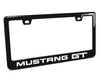 iPick Image for Ford Mustang GT Black Real Carbon Fiber Finish ABS Plastic License Plate Frame, Official Licensed