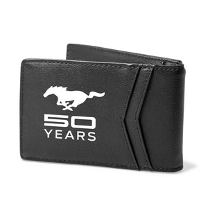 Imagen de iPick creada para la billetera plegable delgada de cuero sintético negro para hombre Ford Mustang 50 Years, con licencia oficial