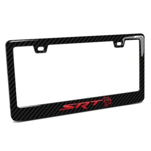 iPick Image for Dodge SRT Hellcat Red 3D in Dark Gray on Real Carbon Fiber ABS Plastic License Plate Frame, Official Licensed