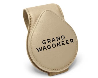 Jeep Grand Wagoneer Beige Leather Magnetic Sunglass Holder Car Sun Visor Mount Clip, Licensed!