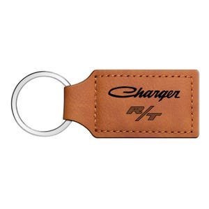 iPick Image for Dodge Charger R/T Classic Rectangular Brown Leather Key Chain, Official Licensed