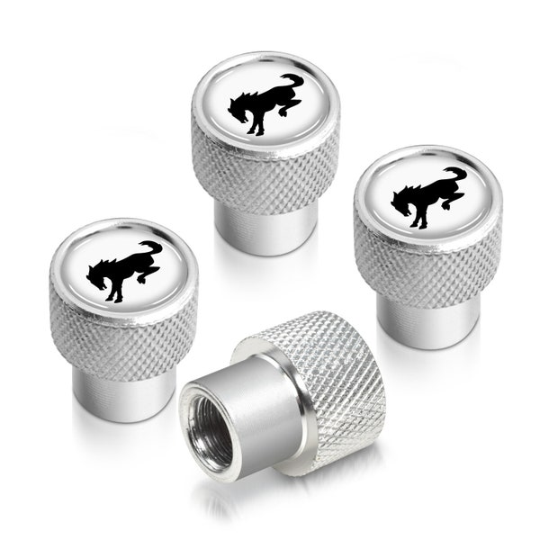 iPick Image made for Ford Bronco in Black on Silver Chrome Aluminum Tire Valve Stem Caps, Official Licensed