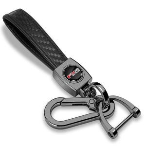 iPick Image for Ford F-150 FX4 Off Road Logo in Black on Real Carbon Fiber Loop-Strap Dark Gunmetal Hook Key Chain, Official Licensed