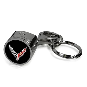 iPick Image for Chevrolet Corvette C8 Black Chrome Engine Piston Style Metal Key Chain, Official Licensed