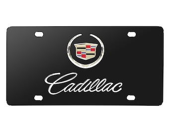 iPick Image for Cadillac 3D Dual Metal Logo Black Stainless Steel License Plate, Official Licensed