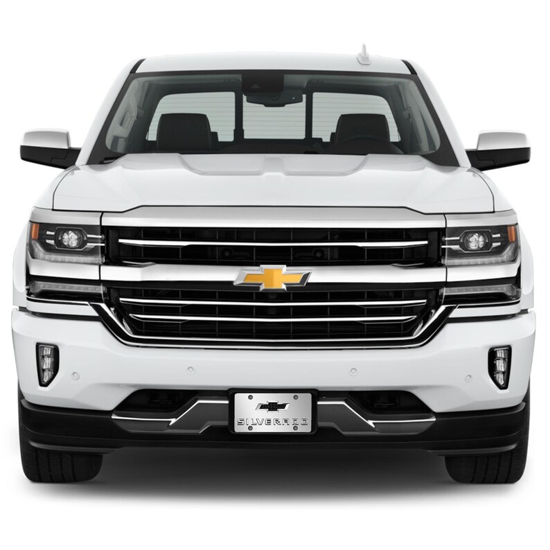 iPick Image for Chevrolet Silverado Black Bowtie 3D Dual Logo Mirror Chrome Stainless Steel License Plate, Official Licensed image 4