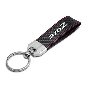 iPick Image for Nissan 370Z Real Black Carbon Fiber Loop Strap Key Chain with Red Stitching, Official Licensed