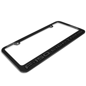 Image iPick pour Ford F-150 Lightning en lettres grises 3D sur cadre de plaque en métal noir, licence officielle image 3