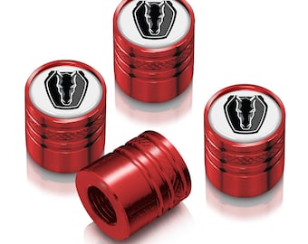 iPick Image for Ford Mustang Dark-Horse in White on Red Cylinder-Style Aluminum Tire Valve Stem Caps, Official Licensed