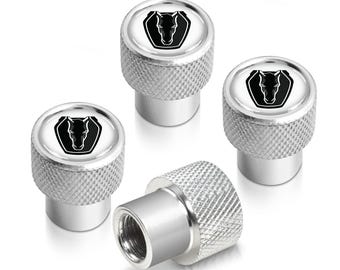 iPick Image for Ford Mustang Dark-Horse in White on Silver Diamond-Cut Grip Aluminum Tire Valve Stem Caps, Official Licensed