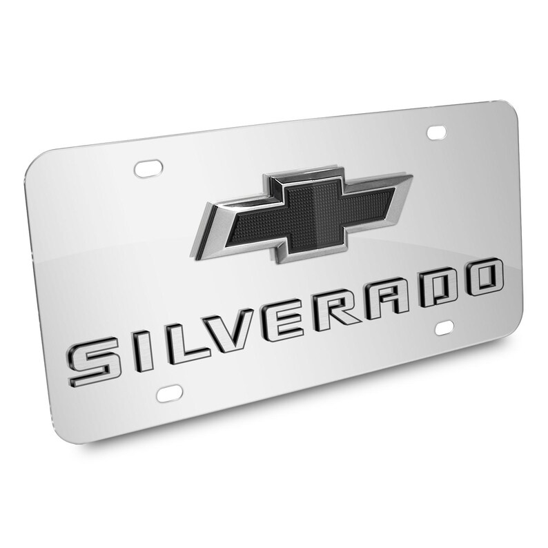 iPick Image for Chevrolet Silverado Black Bowtie 3D Dual Logo Mirror Chrome Stainless Steel License Plate, Official Licensed image 2