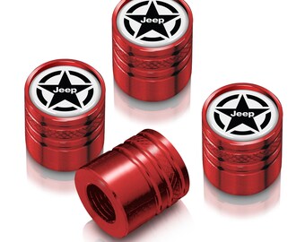 iPick Image made for Jeep Willys Star Logo in White on Red Aluminum Cylinder-Style Tire Valve Stem Caps, Official Licensed