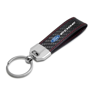 iPick Image for Ford Edge Real Black Carbon Fiber Loop Strap Key Chain with Red Stitching, Official Licensed