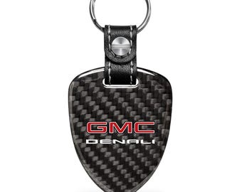 iPick Image for GMC Denali Real Black Carbon Fiber Large Shield-Style Key Chain, Official Licensed