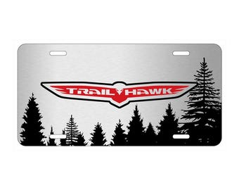 iPick Image made for Jeep Trailhawk Forrest Sillhouette Graphic Brush Special Aluminum Metal License Plate, Official Licensed