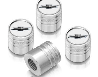 iPick Image for Chevrolet Black Logo in White on Silver Cylinder-Style Premium Aluminum Tire Valve Stem Caps, Official Licensed