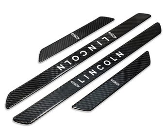 iPick Image for Lincoln Logo Real Carbon Fiber 4 Pcs Universal Door Sill Step Protector Guard Decal Plates, Official Licensed