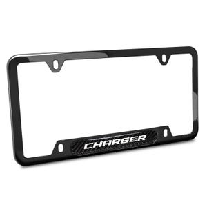 iPick Image for Dodge Charger Real Carbon Fiber Insert Black Stainless Steel License Plate Frame, Official Licensed immagine 1